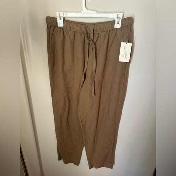 Universal Thread Light Brown Linen-Blend Drawstring Pants - Picture 1 of 7